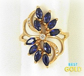 Золотое кольцо с синими фианитами