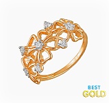 Золотое кольцо Цветы с фианитами