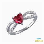 Серебряное кольцо с рубином в форме сердца