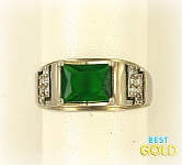 Мужское кольцо из серебра с зеленым фианитом