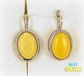 Серебряные серьги с желтым янтарем